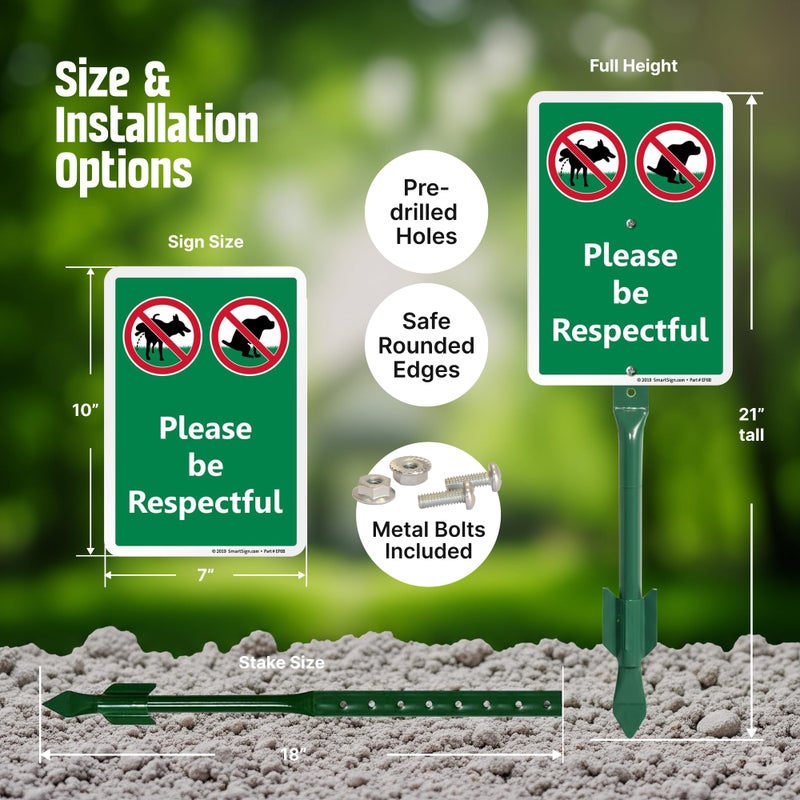 SmartSign Please Be Respectful No Dog Pooping or Peeing Sign for Yard | 21" Tall Stake & Kit, Laminated Rust-Proof Aluminum, USA-Made, 100+ Years of Expertise - Image 4